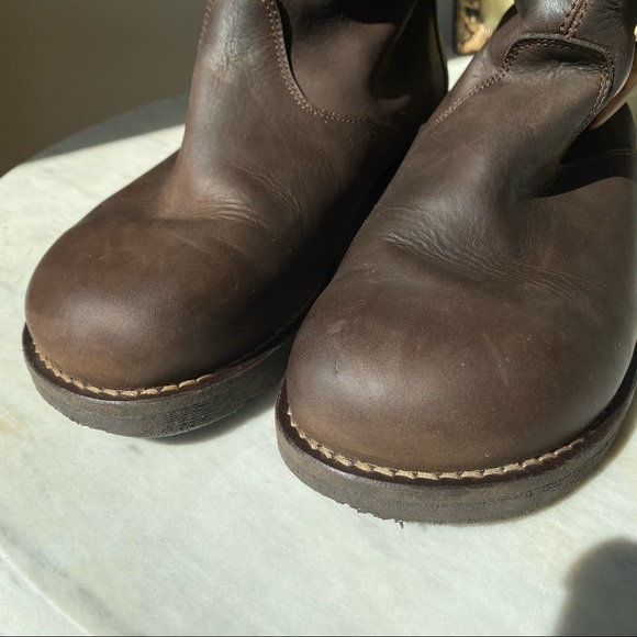 Birkenstock Footprints Alphen Mid Calf Brown Leather Boot Shearling Toggle Size - Picture 3 of 8